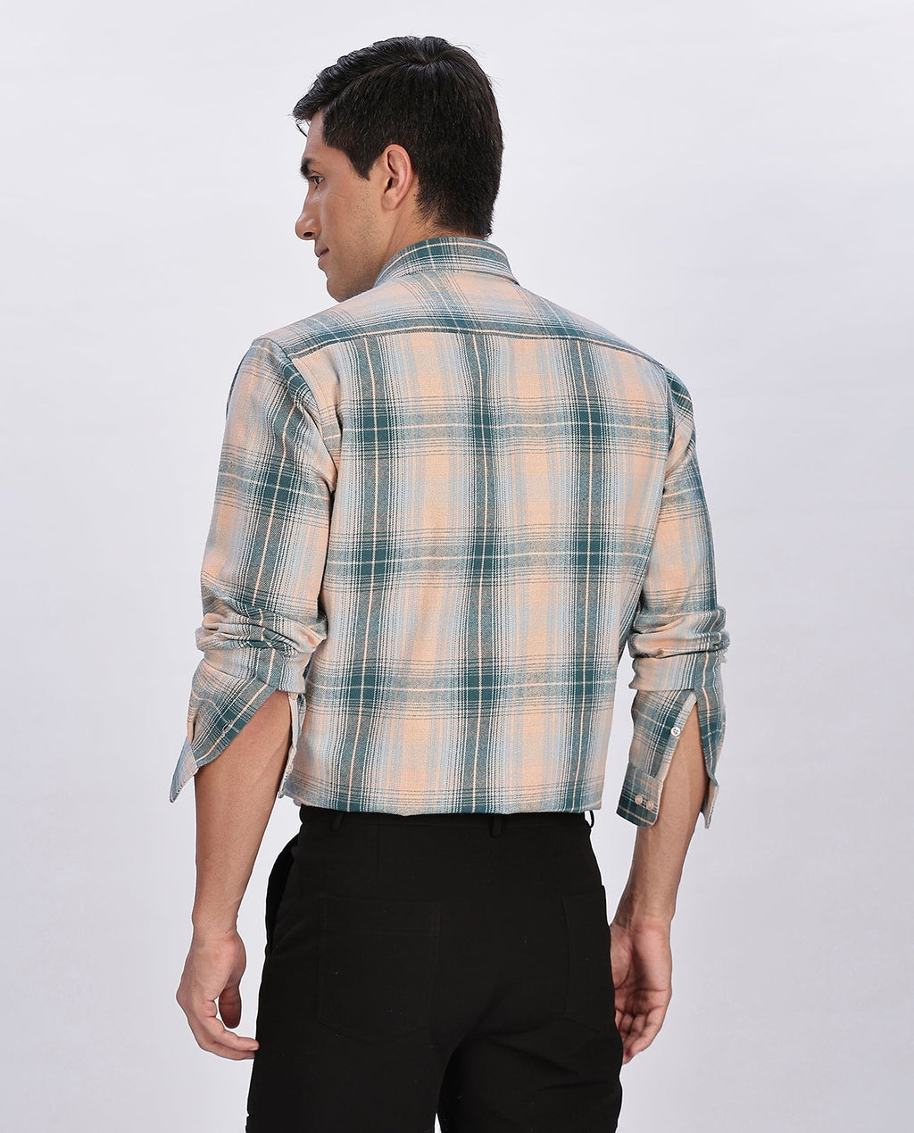 Men's Brown Brushed Checks Regular Fit Shirt - Goamen