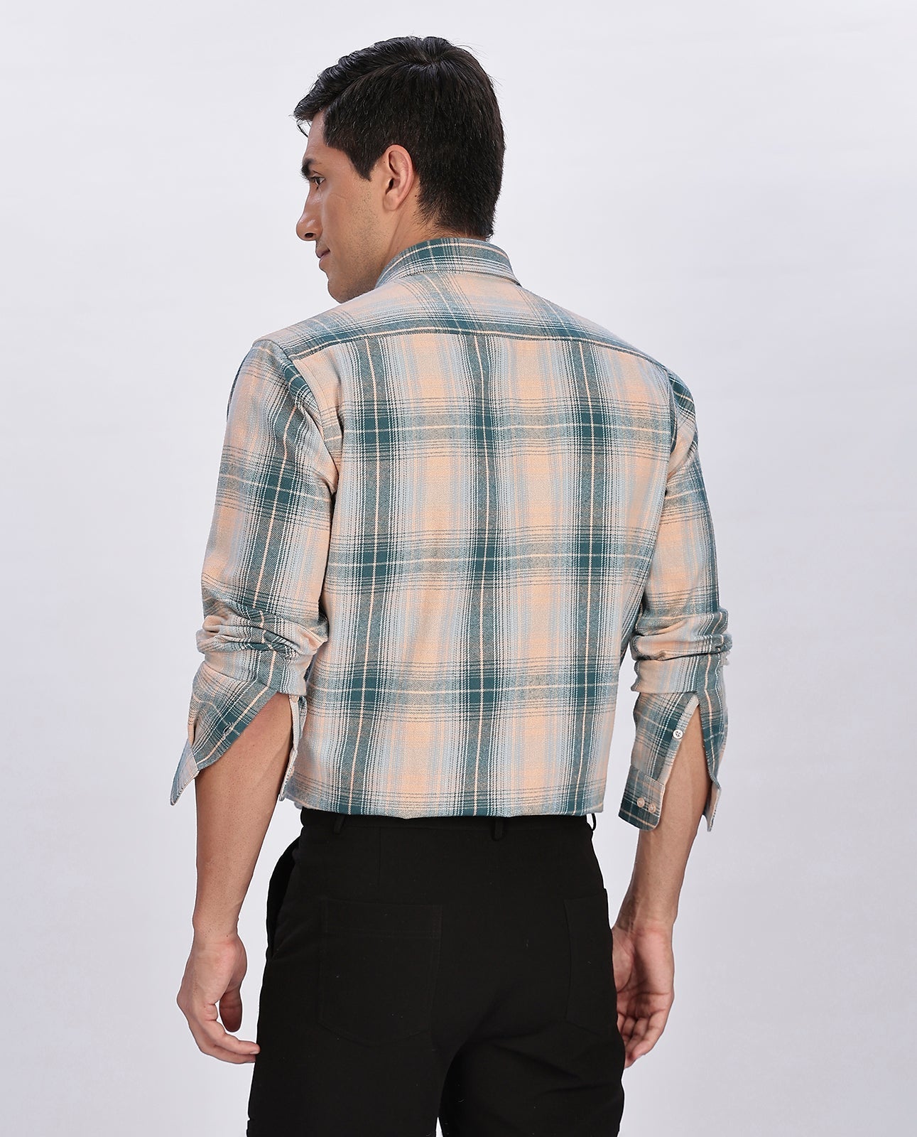 Men's Brown Brushed Checks Regular Fit Shirt - Goamen