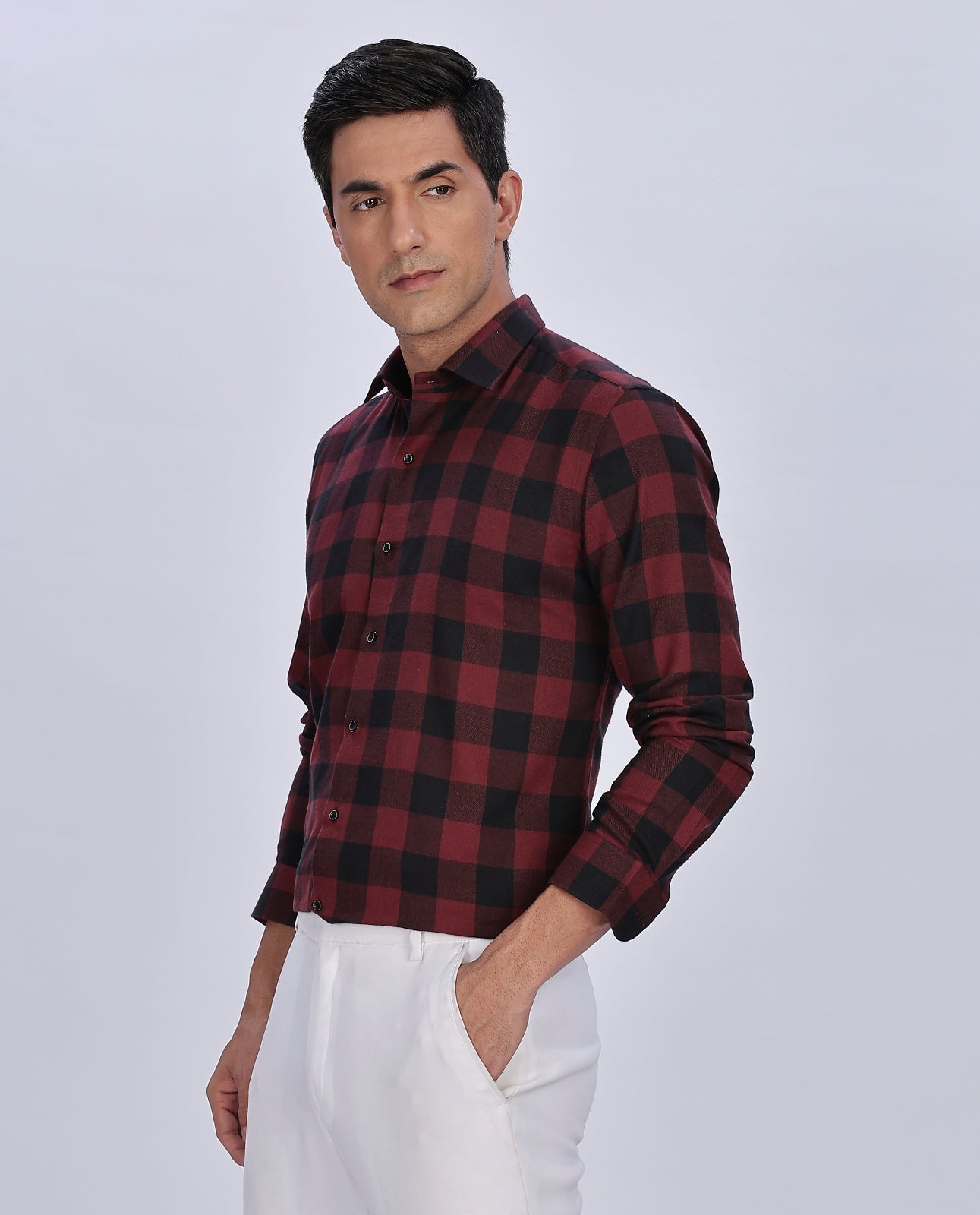 Men's Big Red Checks Brushed Checks Regular Fit Shirt - Goamen