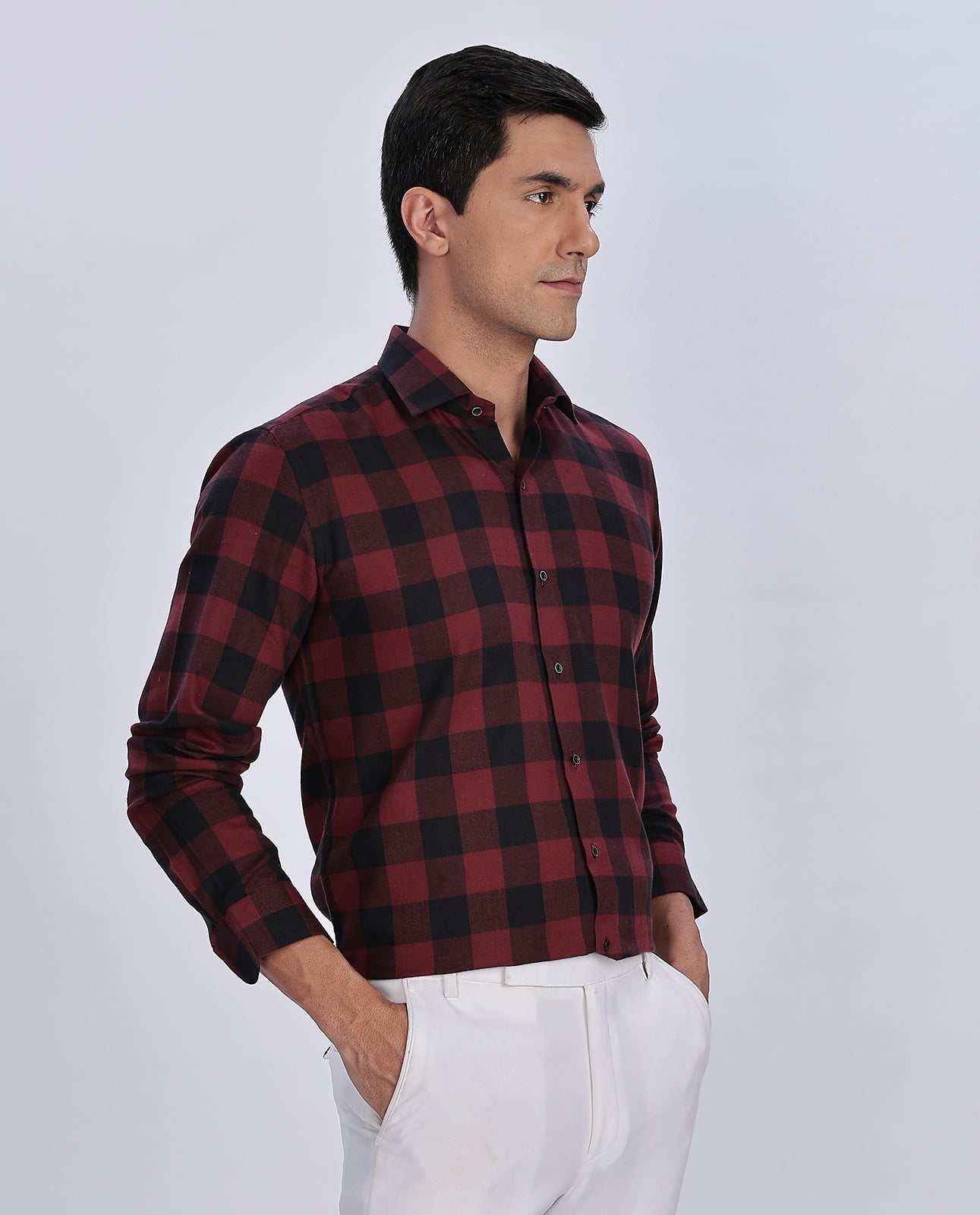 Men's Big Red Checks Brushed Checks Regular Fit Shirt - Goamen