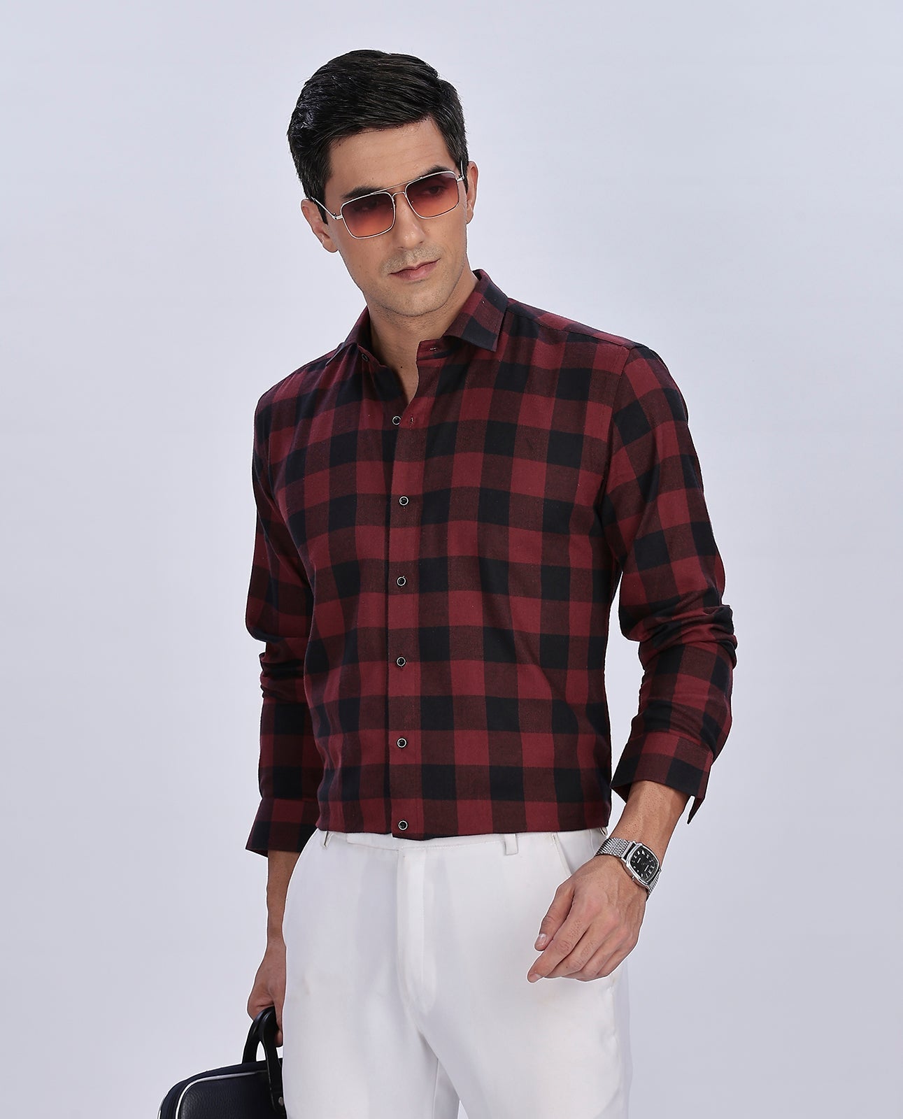 Men's Big Red Checks Brushed Checks Regular Fit Shirt - Goamen