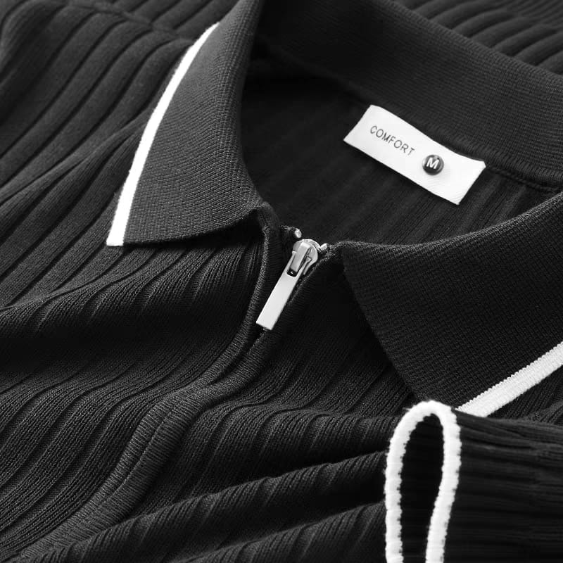 Men's Black Woolan Zip Half Sleeve T-Shirt - Goamen
