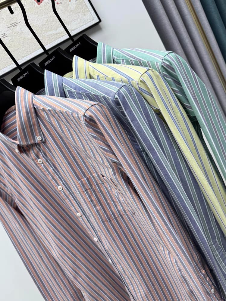 Men's Brown Striped Full Sleeve Shirt - Goamen