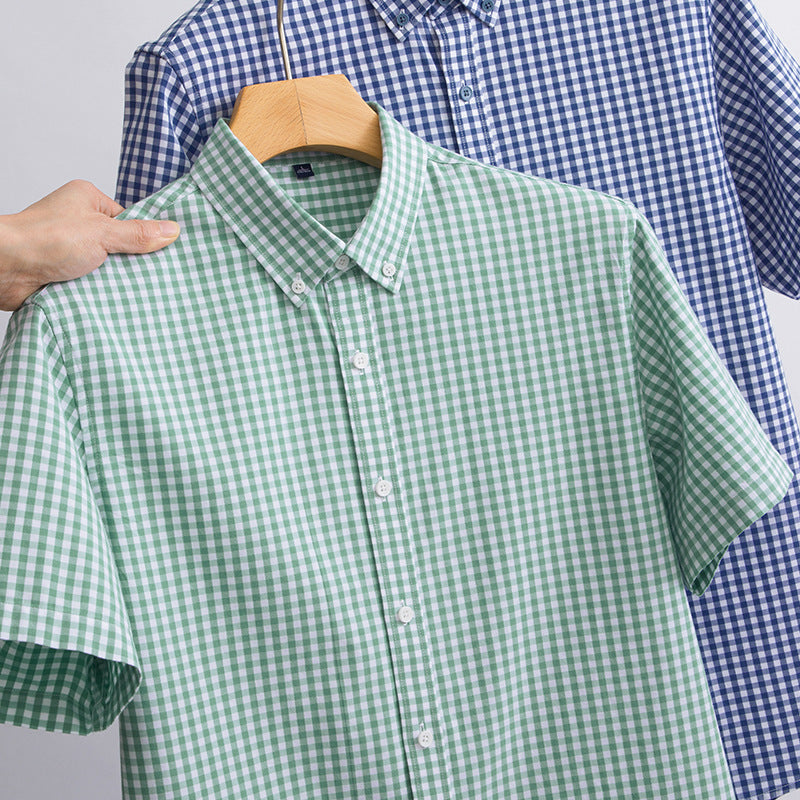Men's Navy Checked Regular Half Sleeve Shirt - Goamen