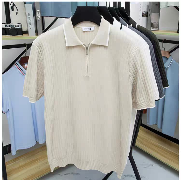 Men's Brown Woolan Zip Half Sleeve T-Shirt - Goamen