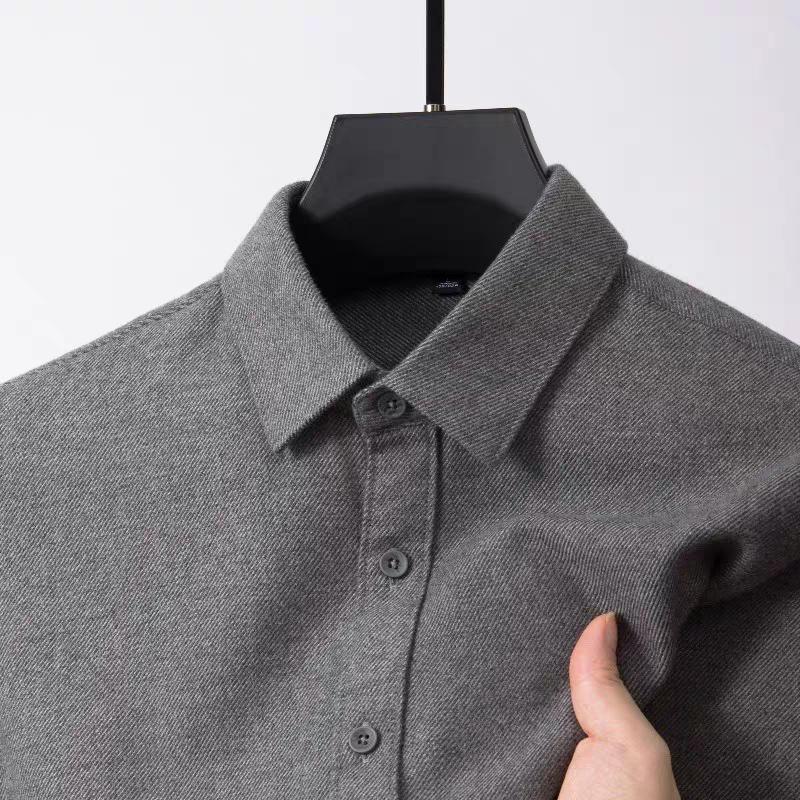 Grey Brushed Cotton Plain Full Sleeve Shirt - Goamen