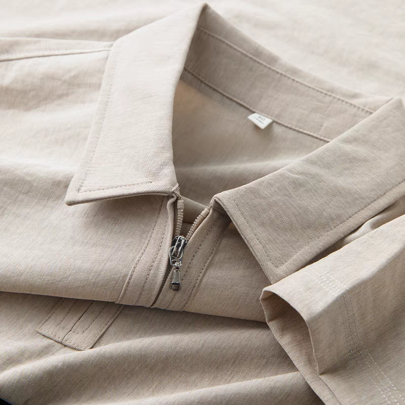 Men's Brown Zipper Half Sleeve T-Shirt - Goamen