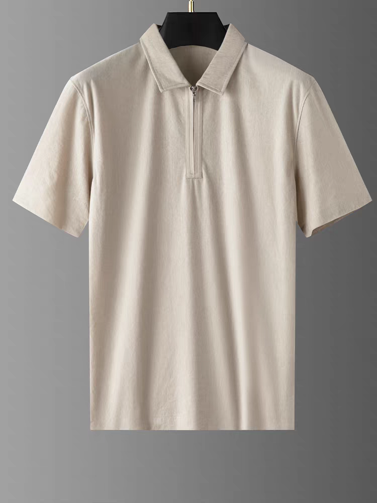 Men's Brown Zipper Half Sleeve T-Shirt - Goamen