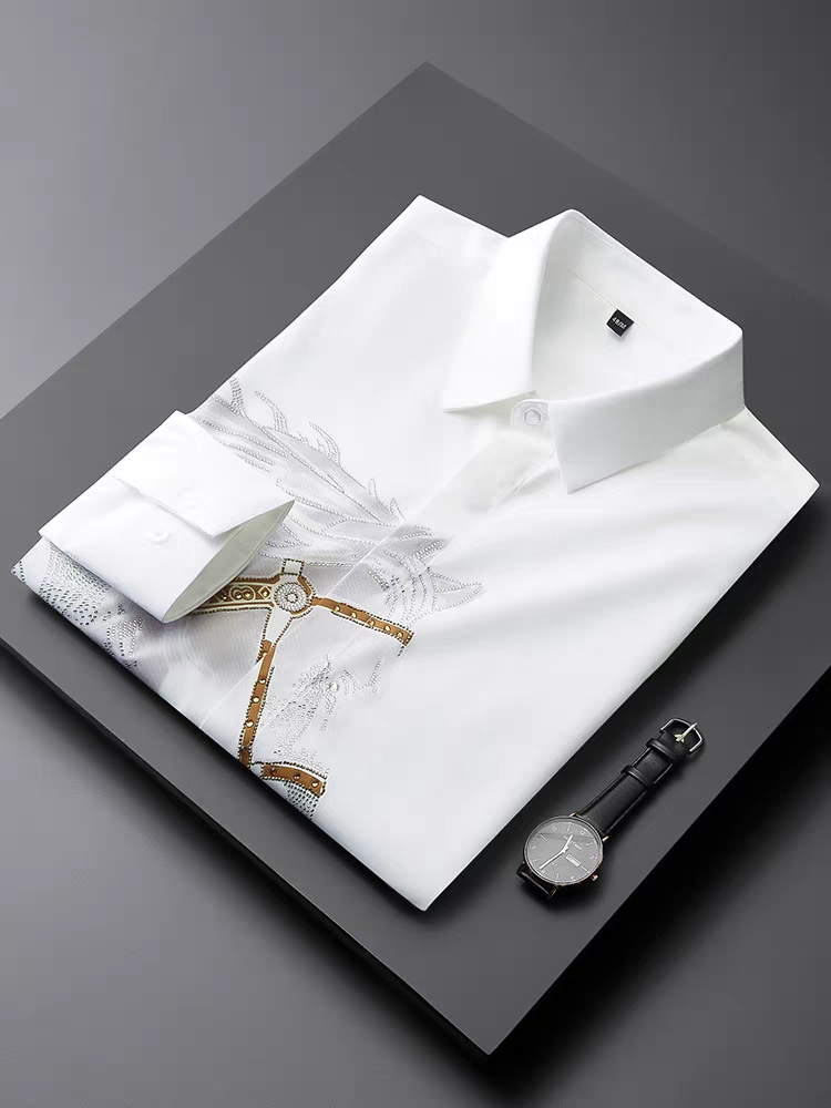 Luxury Rhinestone White Intricate Horse Design Shirt - Goamen